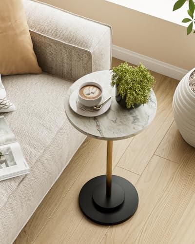 Round Side Table, Small Drink Table for Small Spaces, White Marble | 23.6" Modern Accent Cocktail Table, Martini Table, End Table with Metal Leg for Living Room, Bedroom, Corners, and Office - color: Marble