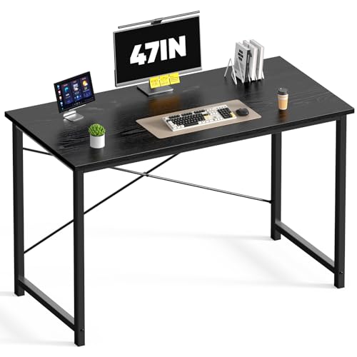 DUMOS 47 Inch Computer Desk for Home Office, Modern Writing Study Table Simple Modern Style for Bedroom Small Space, Large Work Desks with X-Shaped Reinforcement, Wood Brown - color: Wood Black, size: 47 Inch-1 Pack