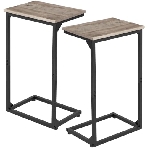 AMHANCIBLE C Shaped End Tables Set of 2, Couch Side Tables that Slide Under Sofa, Slim TV Trays for Living Room and Bedroom, Narrow Space Saving Laptop Workstation, Grey, HET02BGY - color: Grey