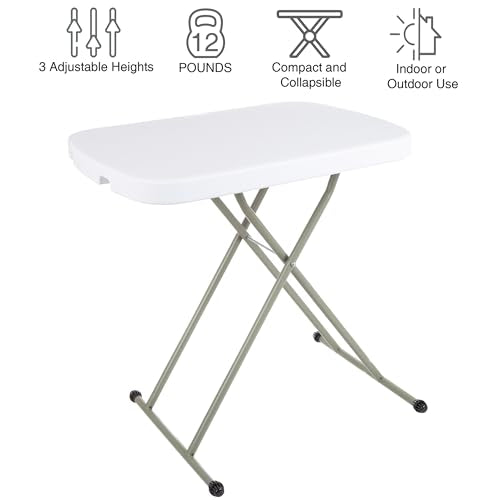 Lavish Home Portable Folding Table - 25.5 Inch Indoor/Outdoor Portable Lightweight Small Table with Adjustable Height - TV Tray for Laptop, Cards, Camping, Crafting, Party (White) - size: 21"H to 27"H
