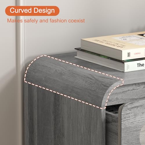 32" Large Nightstand, 3 Drawer Nightstand with Spacious Drawers | Pre-Installed Slides, Wood Bedside Table, Modern End Table, Curved Night stand for Bedroom Sofa Couch Office, Grey - color: Grey, size: 3 Drawer