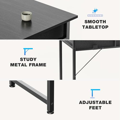 OLIXIS 32 Inch Small Desk, Computer Desk, Home Office | Fabric Drawers, Side Bag, Headphone Hook, Writing Study Work Table, Bedroom, Sleek Black - color: Sleek Black, size: 32 in