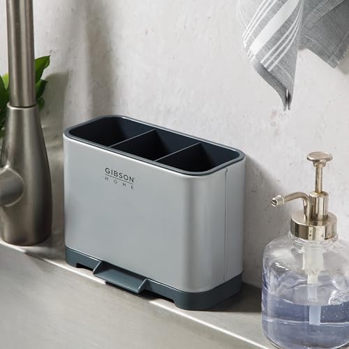 Gibson Home Ledgebrook Sink Caddy With Metal Panel, Sponge Holder for Kitchen Sink, Countertop Organizer and Storage Essentials With Drain Board - size: Sink Caddy w/o Rack