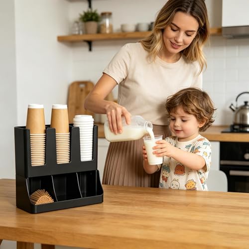 Coffee Station Organizer Large Capacity Storage Rack | Coffee Set Up Station Cup Organizer for Pods Tea Packets Condiment Syrup Home Kitchen Cabinet Pantry Table Office
