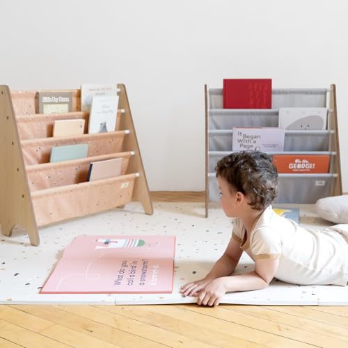 3 Sprouts Recycled Kids Bookshelf, Holds 35 Books, 4-Tier, Terrazzo Clay | Space-saving bookshelf, Children's room, Toddler bookcase organizer, Ages 3+, Book/toy storage, Front-facing, Covers visible - color: Terrazzo Clay