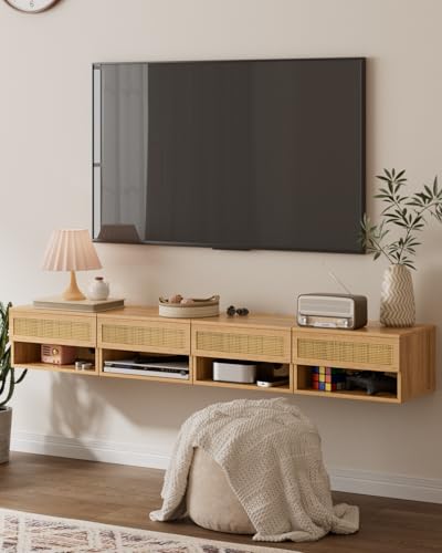 Floating Nightstand, Small Modern Floating Nightstand with Drawer, Floating Shelves for Bedroom, Bathroom (Oak Rattan) - color: Oak Rattan