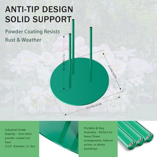 Mverse Giant Flower Stand Base and Stem, Weighted Iron Base, Flexible Pole, 3 Bendable Aluminum Pipes and Pins for DIY Paper Flowers, Wedding Arch, Party Backdrop - size: 1 Set 12.6"