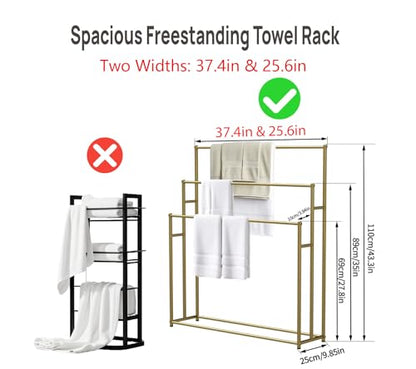 3 Tier Standing Towel Rack - Extra Wide Large Bathroom Towel Stand, Heavy-Duty Metal Towel Drying Rack for Poolside (Matte Black, 25.6” Wide) - color: Matte Black