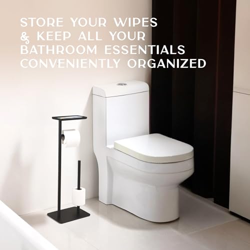 Day Moon™ - Toilet Paper Holder - Modern Roll Holder for Bathroom - 1 Pack - Free Standing - with Shelf, Black - color: Matte Black