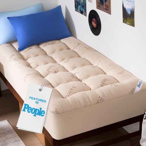 BEDLORE Twin XL Mattress Topper Viscose Derived from Bamboo, Thick Pillow Top Mattress Pad with Deep Pockets for 6-15 inches Mattress, Soft Mattress Topper College Dorm Size for Back Pain(Beige) - color: 3 Beige, size: Twin XL