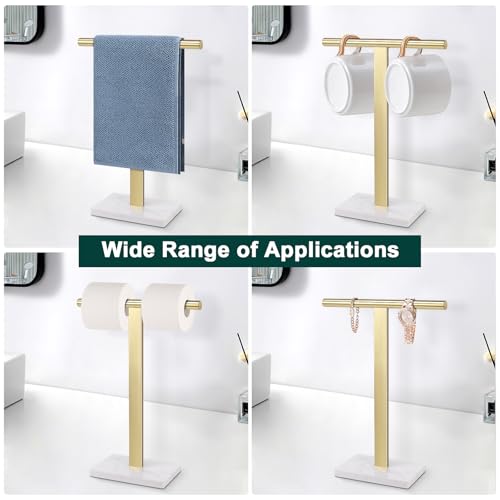 Hand Towel Holder, T-Shape Hand Towel Stand for Bathroom, Hand Towel Rack Bar Standing for Vanity Kitchen Countertop, 304 Stainless Steel, Marble Base (Gold) - color: Gold