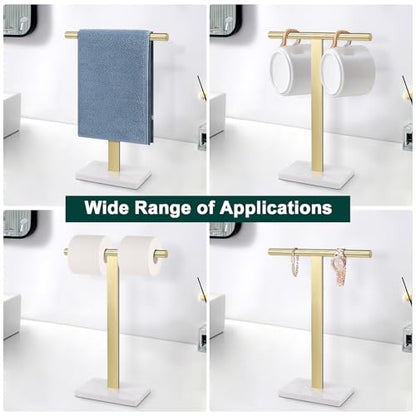 Hand Towel Holder, T-Shape Hand Towel Stand for Bathroom, Hand Towel Rack Bar Standing for Vanity Kitchen Countertop, 304 Stainless Steel, Marble Base (Gold) - color: Gold