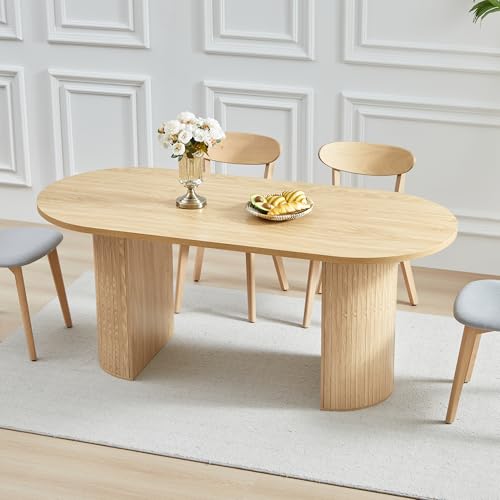 70.8 Inch Dining Table for 4-6 People, Oval Kitchen Table with Semi-Cylindrical Legs Base, Modern Farmhouse Round Dinner Tables for Dining Room Kitchen Living Room (Natural) - color: Natural, size: 70" Oval (Semi-Cylindrical Legs)