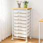8 Drawer Rolling Storage Cart with Wooden Tabletop & Lockable Wheels | Utility, Movable Craft Storage Organizer, for Living Room Bedroom, Classroom, Office, White