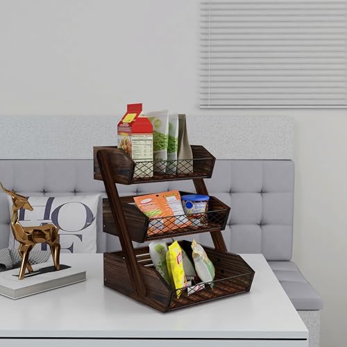 Dorhors Fruit Basket for Kitchen,Fruit Bowl,Kitchen Counter Organizer,Wooden Vegetable Holder for Countertop,Bread Storage Basket Stand(3 Tier) - size: 3 Tier