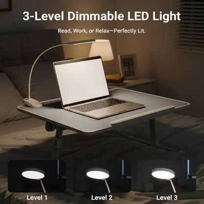 iXTRA Adjustable Laptop Lap Desk with Cooling Fan USB Light for Adults - color: Grey,70x45cm