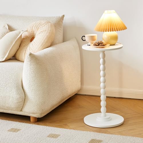 Aibiju Side Table, Wood Round Drink Table, Small End Table, Weighted Base Pedestal Table for Living Room, Bedroom, Modern White YD-RST001W - color: White