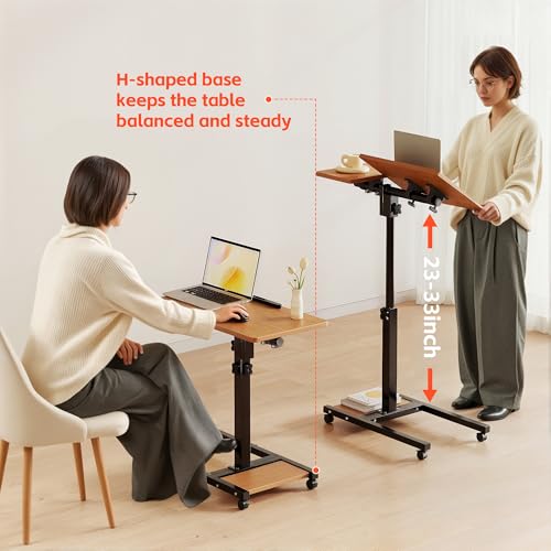 Furist Mobile Adjustable Height Laptop Stand PC Computer Portable Notebook Swivel Laptop Desk Rolling Table Desk Cart Tiltable with Wheels Casters& Mouse Pad Table，Natural - color: Natural