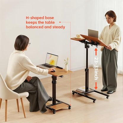 Furist Mobile Adjustable Height Laptop Stand PC Computer Portable Notebook Swivel Laptop Desk Rolling Table Desk Cart Tiltable with Wheels Casters& Mouse Pad Table，Natural - color: Natural