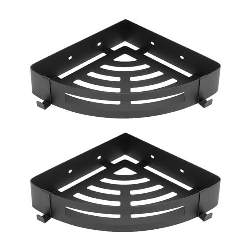 NearMoon Bathroom Shower Caddy 2 Pack, 304 Stainless Steel Shower Organizer with 2 Hooks, No Drill (Corner Shelf, Matte Black) - color: Matte Black