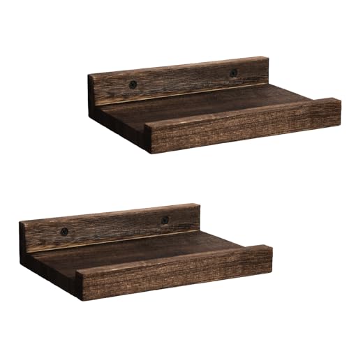 Z metnal Mini Floating Shelves, Small Natural Wooden Display Wall Shelf for Picture Ledge, Pawlownia, Wall Mounted, 8 x 5.5inch, 2 Pack - color: Dark Brown, size: 8 Inch