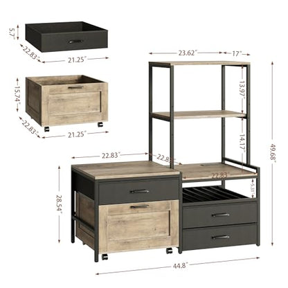 Herture Mini Fridge Stand with Wine Rack, Kitchen Bakers Rack with Power Outlet, Microwave Oven Stand, Coffee Bar, Movable Drawers, for Dorm,Office, Grey HB04BXZ - color: Griege
