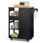 Gizoon Kitchen Island Cart on Wheels, with Thickened Wooden Countertop, Rolling Serving Utility Cart with Drawers and Doors, Bar Cart with Adjustable Shelf and Removable Tray for Dining Room, Black - color: Black & Tabletop-oak Color