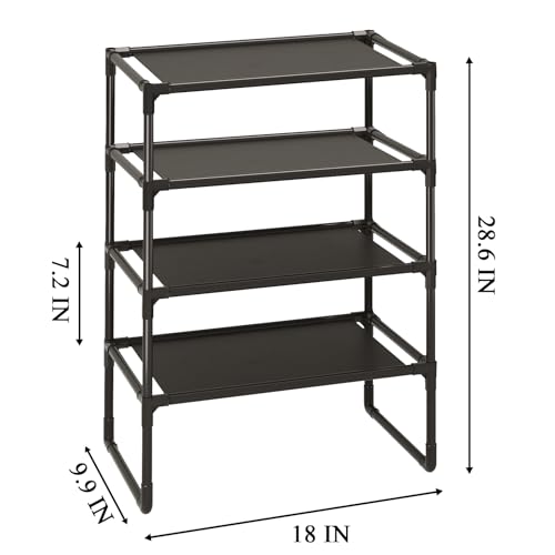 5-Tier Small Shoe Rack for Closet and Entryway, Narrow Shoe Shelf Organizer,Stackble Shoe Stand,Non-Woven Fabric Metal Free Standing Shoe Racks (Black, 18" W x 9.9" D x 28.6" H) - color: Black