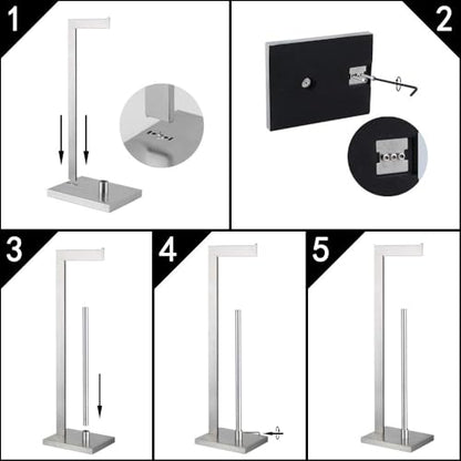 GERZWY Toilet Paper Holder Free Standing with Reserve, SUS 304 Stainless Steel Lavatory Tissue Roll Holder Floor Stand Storage Brushed Finish DZY004-LS - color: Brushed