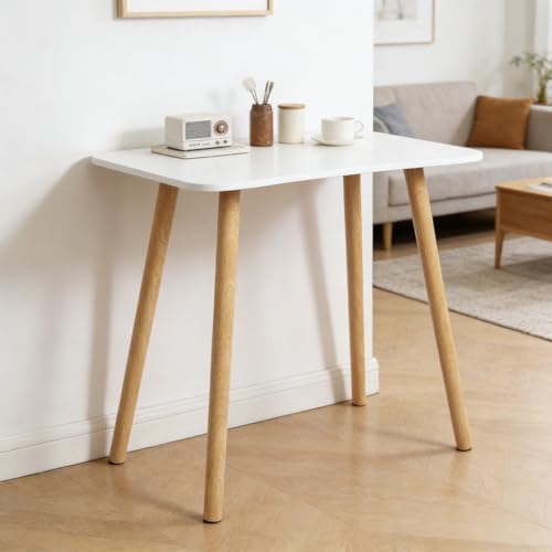 28" Small Standing Desk, Sit and Stand Up, Modern Computer Office Desk with Thickened Plate Spacious Desktop, Solid Wood Work Writing Table for Home Office White