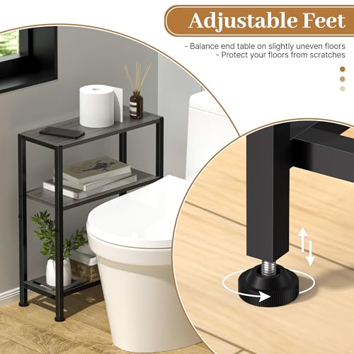 Narrow Side Table Set of 2 for Small Space, 2-Tier Small End Table with Shelf Holder, Slim Nightstand, Skinny Snack Couch Table in Living Room, Bedroom, Study, Kitchen and Balcony (Grey) - color: Grey