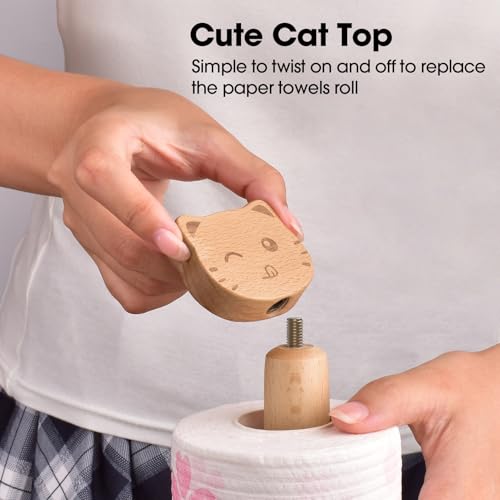 KitchLife Cute Wooden Paper Towel Holder Countertop - Solid Freestanding Paper Towel Dispenser Stand Organizer with Anti-Skid Base (Cat) - style: Cat