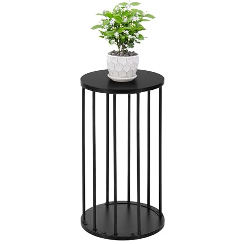 Plant Stand Indoor,small plant stool,Flower Pot Corner stand holder,Mid Century Heavy Duty Metal Tall Home Decor,Modern Round End Table,Small Rustic Display Stand for Living Room,Bedroom(Black,21In) - color: 55cm black