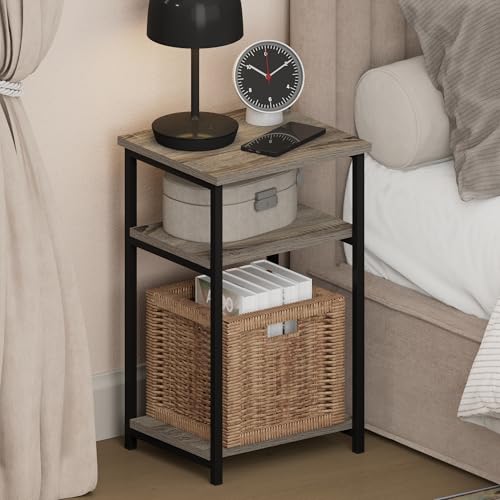 Furinno JUST Night Stand, Nightstand, 3-Tier Metal Frame End Table with Open Shelf, Side Table, End Table, for Living Room, Bedroom, French Oak - color: French Oak