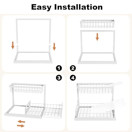 REALINN Under Sink Organizer, Pull Out Cabinet Organizer, 2 Tier Metal Slide Out Shelf with L Shaped Design for Kitchen, Bathroom, Laundry, and Utility Cabinet Storage for Deep Cabinets, White, 2 Pack | Slide Out Under Cabinet Storage, For Kitchen and Bat