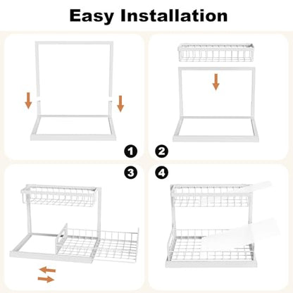 REALINN Under Sink Organizer, Pull Out Cabinet Organizer, 2 Tier Metal Slide Out Shelf with L Shaped Design for Kitchen, Bathroom, Laundry, and Utility Cabinet Storage for Deep Cabinets, White, 2 Pack | Slide Out Under Cabinet Storage, For Kitchen and Bat