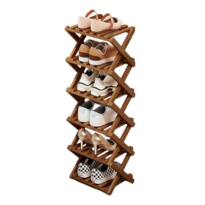 Shoe Racks, Foldable Shoes Organizer Free Standing Shelf for Entryway, Closet, Bedroom, Hallway, | Natural | Functional | Multifunctional Shoe Rack (Six Layers of Tawny) - color: Six Layers of Tawny
