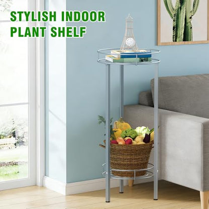 Sunexinlo Plant Stand Indoor 28in Tall,2 Pack Metal Planter Stand,2-Tier Decorative Round Flower Pot Table for Garden,Patio,Living Room,Corner,Office(Sliver)