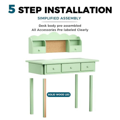 FUNKOCO Home Office Furniture Writing Desk, 36 Inch Computer Work Station with Detachable Hutch for Small Place, 5 Drawers(Candy Green) - color: 5-candy Green