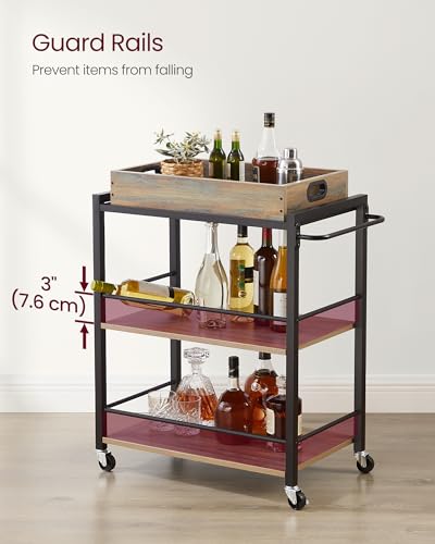 VASAGLE Kitchen Serving Cart with Removable Tray, 3-Tier Kitchen Utility Cart on Wheels with Storage, with Brakes, Leveling Feet, 15.7 x 28.3 x 33.9 Inches, Turquoise Brown and Ink Black ULRC072K60 - color: Turquoise Brown + Black, size: 15.7"D x 28.3"W x