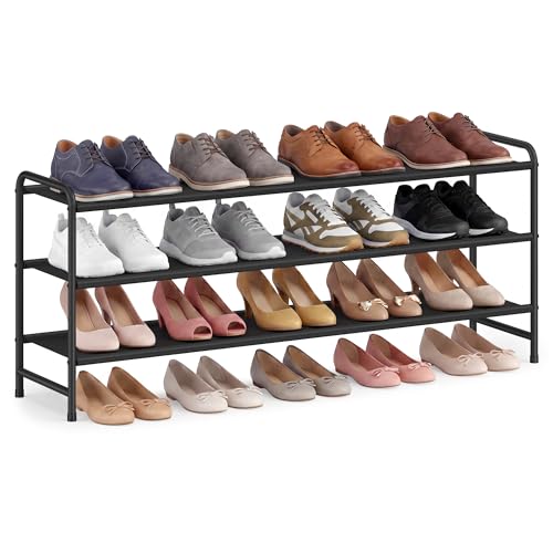 SONGMICS Long Shoe Rack Organizer for Closet, Free Standing Shoe Storage Shelf, Holds 16-20 Pairs, for Entryway, Bedroom, Easy to Assemble, 11.4 x 42.5 x 20.4 Inches, 3 Tiers, Ink Black ULMR093BP01 - size: 3 Tiers