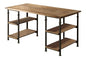 Vintage 1pc Writing Desk with 4 Open Shelves Rustic Poplar Solid Wood and Metal Furniture Office Table