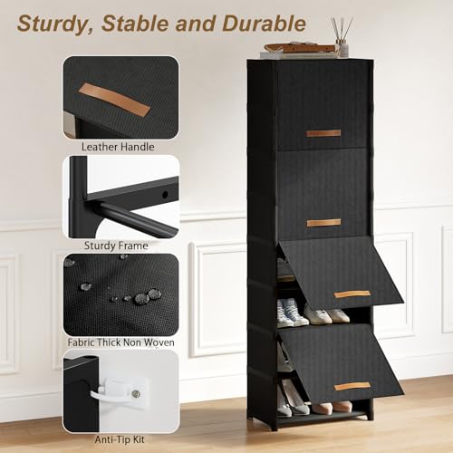 9 Tier Shoe Rack Organizer, Shoe Storage Cabinet with Door 18 Pairs Plastic Shoe Shelves with Cover for Closet, Entryway, Hallway, Bedroom, Black - size: 1 by 9(18 Pairs)