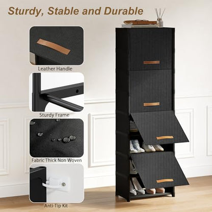 9 Tier Shoe Rack Organizer, Shoe Storage Cabinet with Door 18 Pairs Plastic Shoe Shelves with Cover for Closet, Entryway, Hallway, Bedroom, Black - size: 1 by 9(18 Pairs)