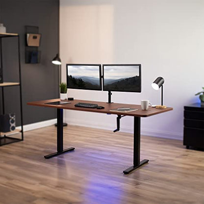 VIVO Manual Height Adjustable 71 x 30 inch Stand Up Desk, Dark Walnut Table Top, Black Frame, Standing Workstation with Foldable Handle, DESK-KIT-MB7D - color: Dark Walnut Top / Black Frame, size: 71" x 30"