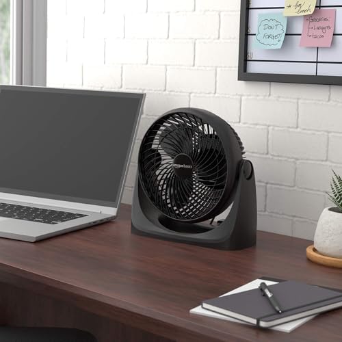 Amazon Basics Air Circulator Desk Fan for Bedroom, Home and Office, 90-Degree Tilt Head, 3 Speed Settings, Cooling, 35 Watts, Black, 11.1"W x 6.3"D x 10.9"H - size: 11.1"W x 6.3"D x 10.9"H