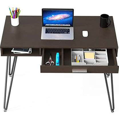 SHW Home Office Computer Hairpin Leg Desk with Drawer - color: Espresso