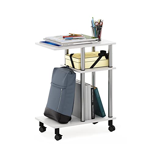 Furinno Turn-N-Tube Side Table, 3-Tier C-Shape End Table with Wheels, Toolless Assembly Night Stand, Bedside Table with Open Shelf, for Living Room, Bedroom, White Oak/Stainless Steel - color: White Oak/Stainless Steel