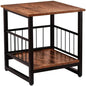 End Table, Industrial Side Table with 2-Tire Storage Shelf, 180LBS Mini Fridge Stand with Adjustable Feet, 18"x18" Wood Night Stand Small Bedside Table with Sturdy Metal Frame for Living Room Bedroom - color: Rustic Brown 1pc 18inch