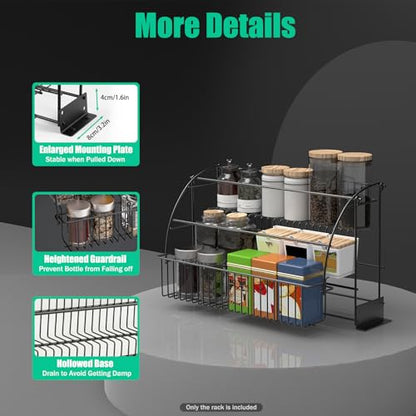 Spice Rack Organizer, 3 Tier Retractable Pull Down Cabinet Mount, Space Saving Design, Rust Resistant Heavy Duty with Railing Stopper & Mounting Screws for Kitchen Cabinet Pantry Cupboard